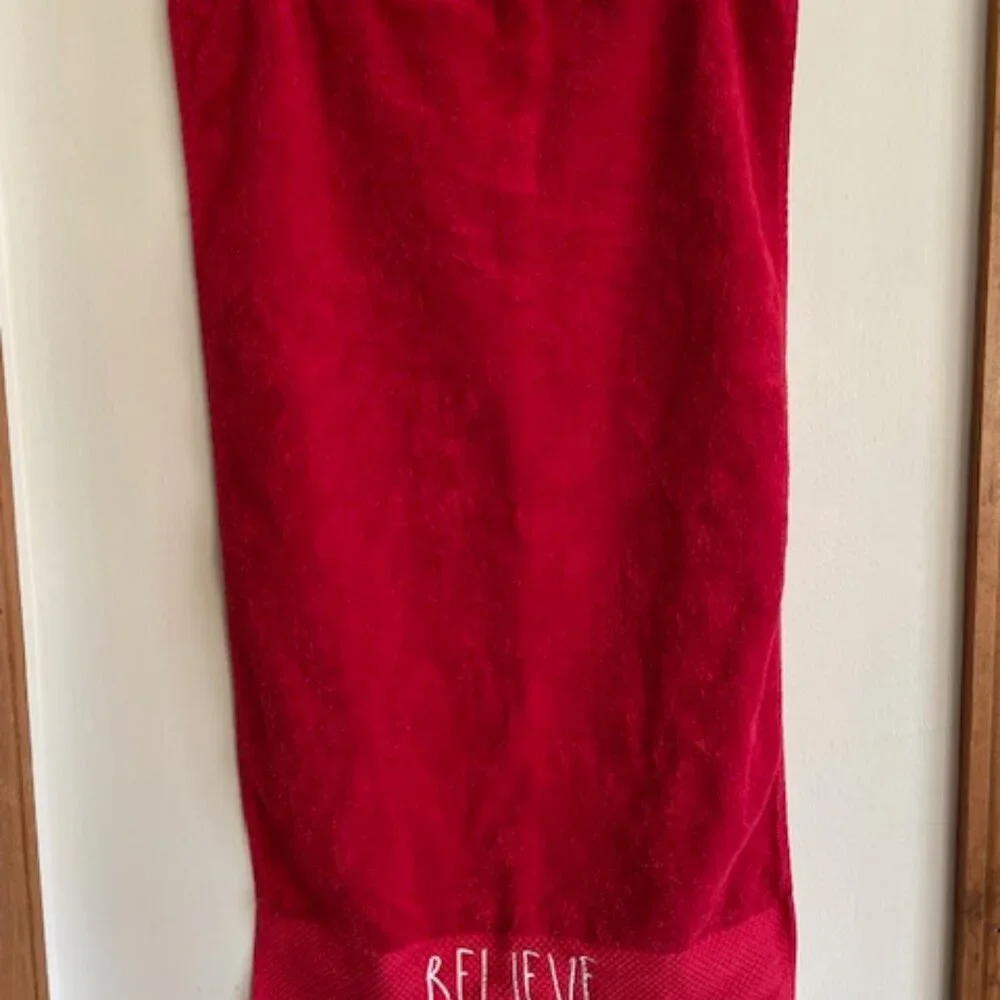 RAE DUNN Believe Red Cotton Hand Towel